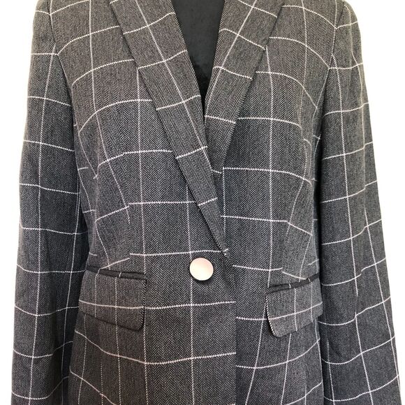 Le Suit Womens Blazer 10 Petite Gray Suit Checkered One Button Front Pocket NWT - Picture 3 of 12